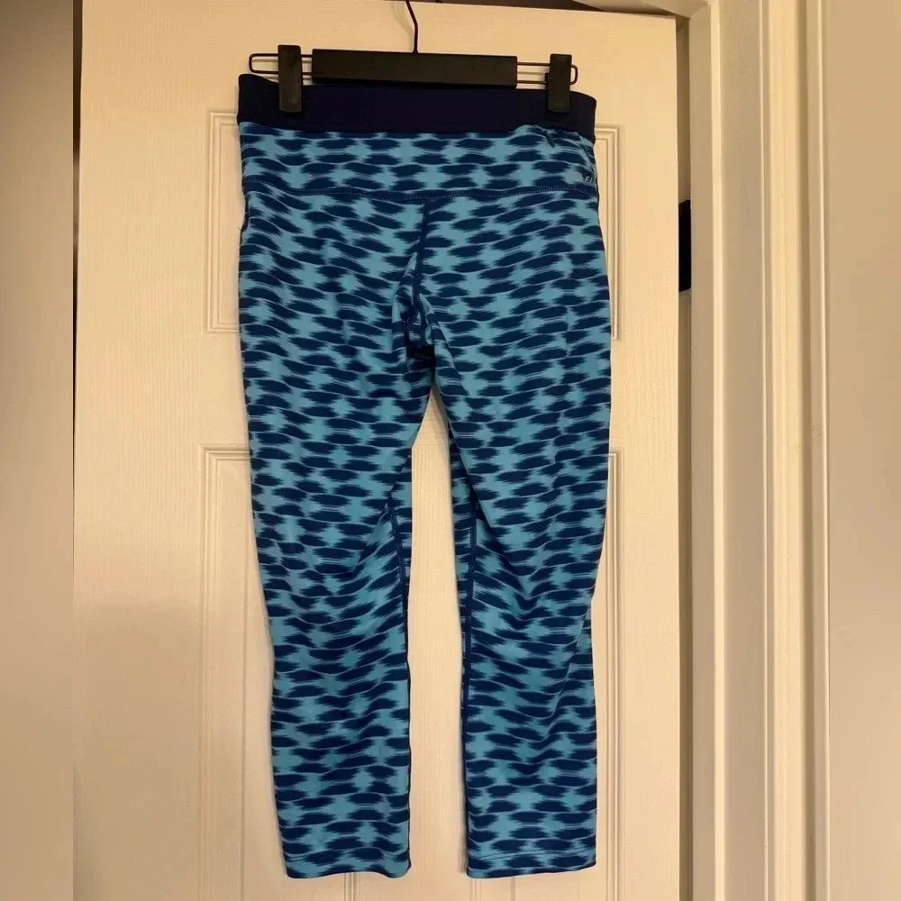 Nike Dri Fit Leggings Womens Small Capri Blue Print Pull On Drawstring Workout